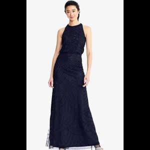 Adrianna Papelle Navy Black Halter Blouson Formal Dress Size 10